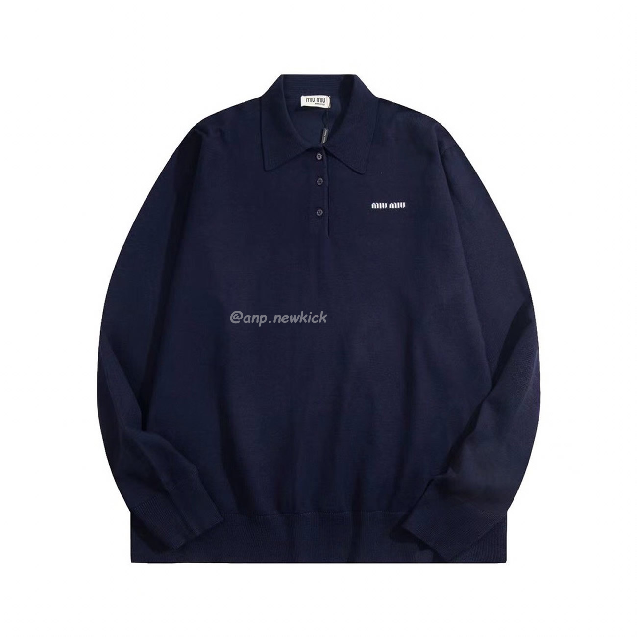 Miu Miu Logo Embroidery Polo Top In Navy (1) - www.newkick.vip